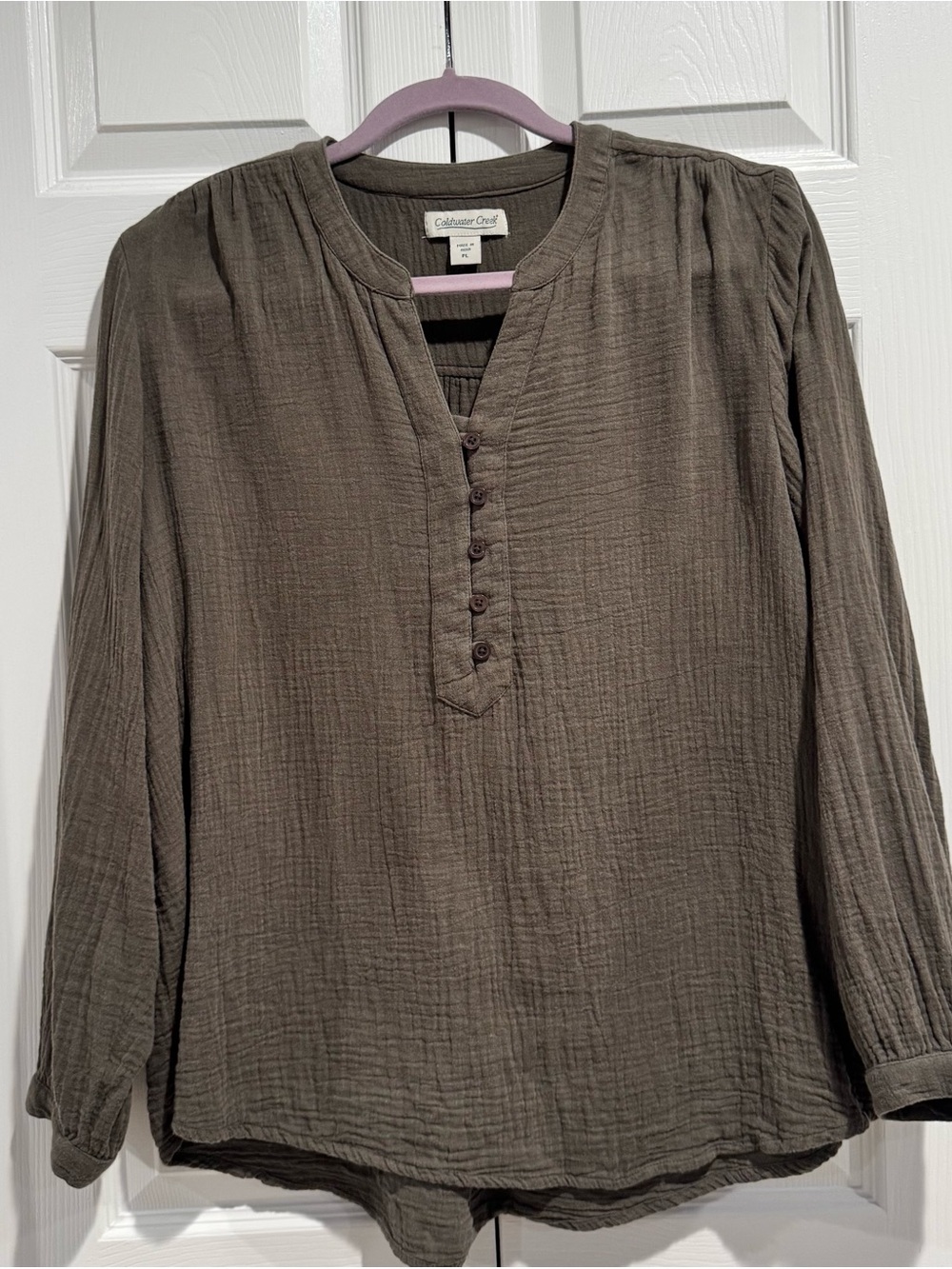 Coldwater Creek Moss Green Button Henley Blouse